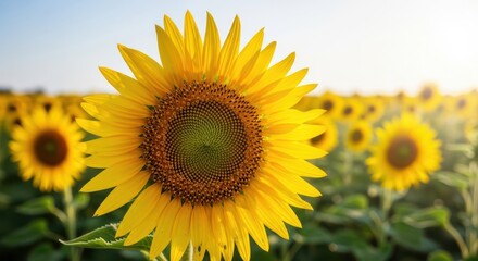 Obraz premium Vibrant Yellow Sunflower Field Under Bright Sunlight