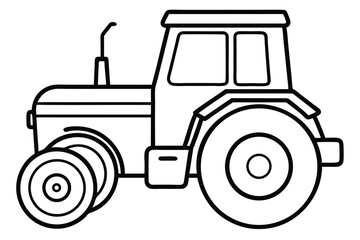 Simple Line Drawing Illustration of a Tractor with Big Rear Wheels and Cab