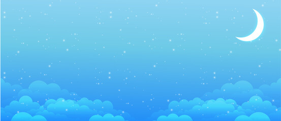 crescent moon clouds with moonlight dreamy illustration gradient background
