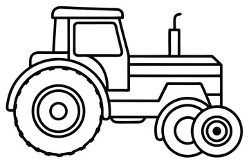 Line Art Illustration Black and White Outline of a Classic Tractor Design