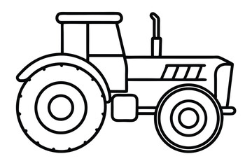 Outlined Illustration of a Tractor with Large Tires and Cabin Design Showing Details