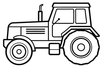 Simplified Outlined Tractor with Large Tires and Cabin in Black and White
