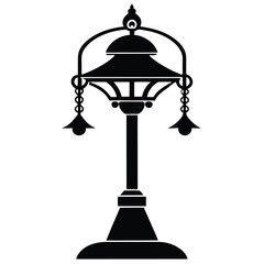 Silhouette Illustration Ornate Vintage Streetlight with Hanging Lamps and Ornamental Details in Black