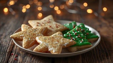 Festive Christmas Cookies: Star-Shaped and Tree-Shaped Treats on Display