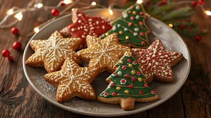 Festive delight: Delicious christmas gingerbread cookies on plate with holiday cheer