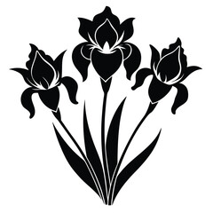Obraz premium Elegant Trio of Black Iris Flowers with Long Leaves Floral Silhouette Design