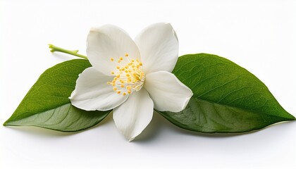 Obraz premium Jasmine Flowers Isolated On White Background Fragrant White Flowers With Leaves