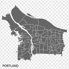 High Quality map of Portland is a city of USA, with borders of districts. Map of Portland for your web site design, app, UI. United States. EPS10.