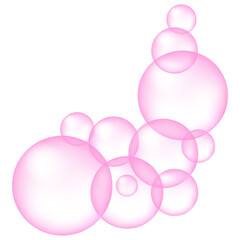 Transparent spheres with cosmetic skincare essence, vitamin or moisture drops, and glossy bubble gum balls.