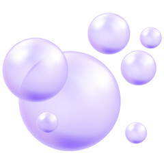 Transparent spheres with cosmetic skincare essence, vitamin or moisture drops, and glossy bubble gum balls.