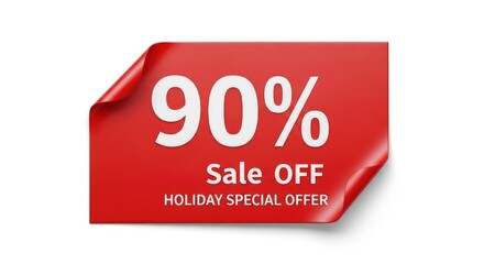 Red 90 off sale sticker with curled edges reads HOLIDAY SPECIAL OFFER