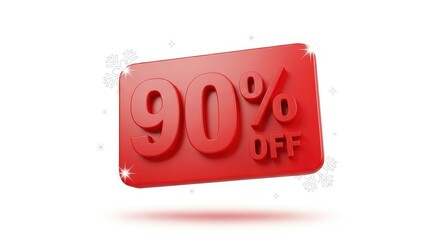 Red 3D display showcasing 90 OFF with snowflake accents