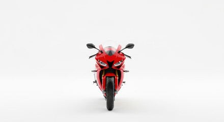 Red motorcycle on white background facing forward