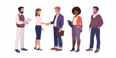 Obraz premium Business people shaking hands and interacting Keywords: business people, handshake, interaction