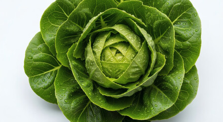 Obraz premium Close up shot of a fresh green romaine lettuce head with water droplets