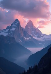 Majestic Mountain Peaks Twilight Skyscape Colors Overwhelming Horizon Reflections