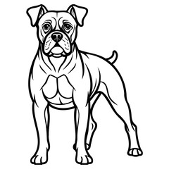 Muscular boxer dog standing sideways, black and white illustration