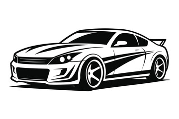 Sleek Black and White Illustration of a Modern Sport Coupe with Spoiler Detail