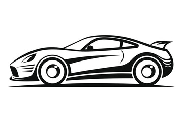 Obraz premium Stylized Black and White Illustration of a Sportscar With Bold Lines and Shapes