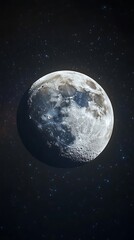 Obraz premium The moon illuminated against a starry night sky with visible craters lunar space photo