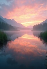 Fototapeta premium Serene Lake Reflections at Sunrise Tranquil Water Nature Landscape Morning Calm