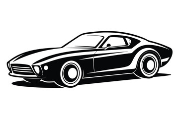 Black and white vector illustration of a classic sports car side view