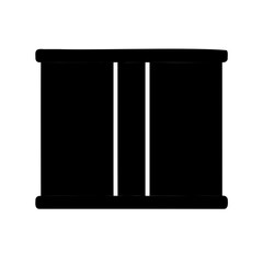 Abstract Black Shape with Two Vertical White Stripes against a White Background