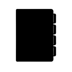 Black silhouette of a notebook or organizer with tabs on the side