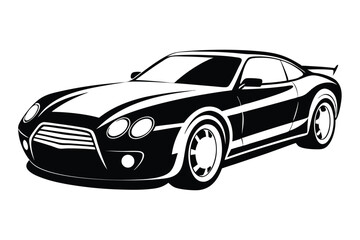Fototapeta premium Monochrome Vector Illustration of a Sleek Sports Car with Rear Spoiler and Detailed Wheels