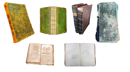 Collection of Antique & Distressed Books Isolated on White