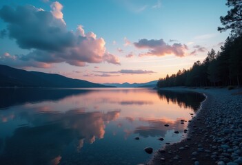 Serene Lakeside Twilight Reflections Landscape Calm Waters Evening Serenity