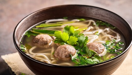 Vietnamese Pho Soup With Meatballs Detail