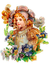 Vintage Die-Cut Bookmark: Cherubic Child in Ornate Armor and Floral Frame