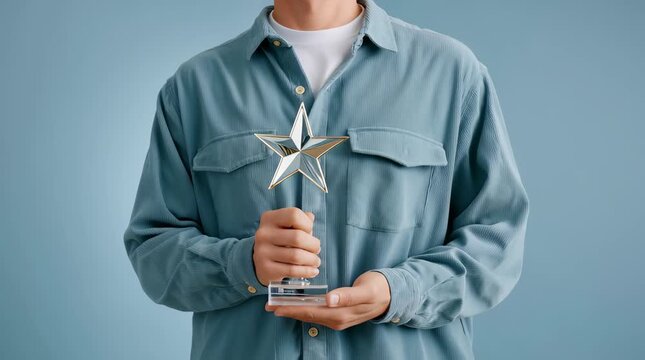 Human holding star trophy award symbolizing achievement in human resource management with pride, professionalism, success, and recognition in hr field
