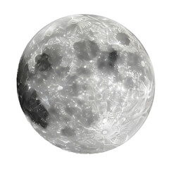Solitary full moon, ultra-detailed rugged surface with impact craters, towering mountains, dark maria, in high-contrast greyscale, isolated against pure black cosmic void, concept of cosmic solitude