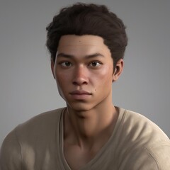 Obraz premium A highly detailed, hyper-realistic close-up portrait of an AI-generated human face. This digital artwork features lifelike skin textures, expressive eyes, and natural lighting.
