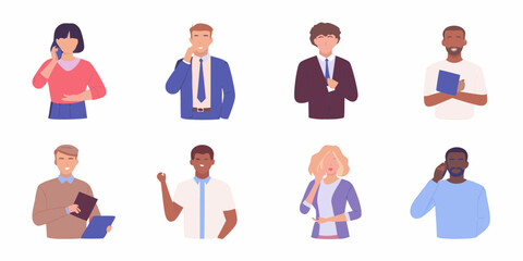 Diverse group of business professionals in casual and formal attire communicating and holding documents