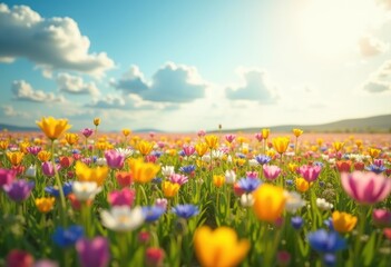 Vibrant Blooming Wildflower Field Springtime Colorful Flora Nature Landscape Outdoor Renewal
