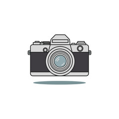 Classic Retro Film Photography Camera Illustration with a Detailed Lens and Intricate Top Dials Design