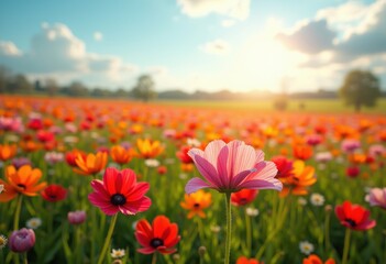 Fototapeta premium Vibrant Wildflower Fields In Full Bloom Bursting With Colorful Blossoms Nature's Spring Splendor