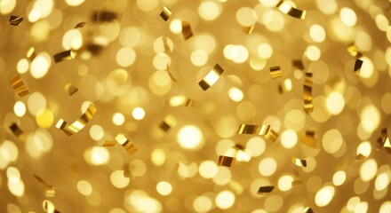 Golden Bokeh Confetti Celebration Background.