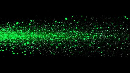 A dark abstract illustration featuring scattered glowing green particles on a black background - Powered by Adobe