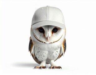 Owl with a Baseball Cap - A Whimsical Portrait.