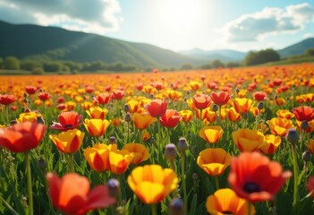 Fototapeta premium Vibrant Wildflower Fields in Full Spring Bloom with Kaleidoscopic Colors and Lush Greenery