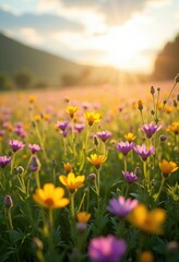 Vibrant Wildflower Fields in Spring Bloom Colorful Floral Landscape Nature Photography