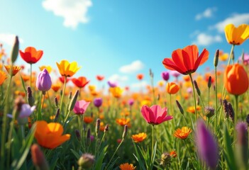 Obraz premium Vibrant Wildflower Fields Spring Gale Blooming Kaleidoscope of Colors Flora Biodiversity Ecological Symphony