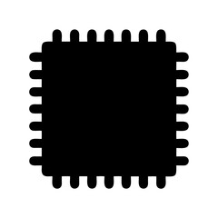 Stylized integrated circuit chip illustration in black silhouette on a white background