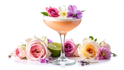 Elegant cocktail garnished with flowers