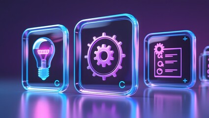 Vibrant Neon Holographic Icons – Digital Tools & Interfaces
