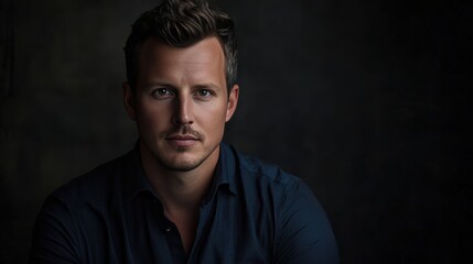 Obraz premium Portrait of a Confident Man in a Dark Setting with Intense Expression
